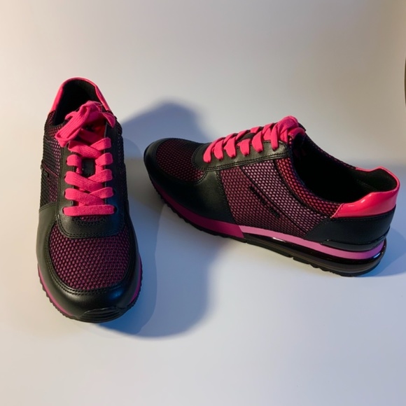 MICHAEL KORS Allie Trainer Extreme Fuchsia Pink Black Leather Fashion Sneaker - Picture 10 of 11